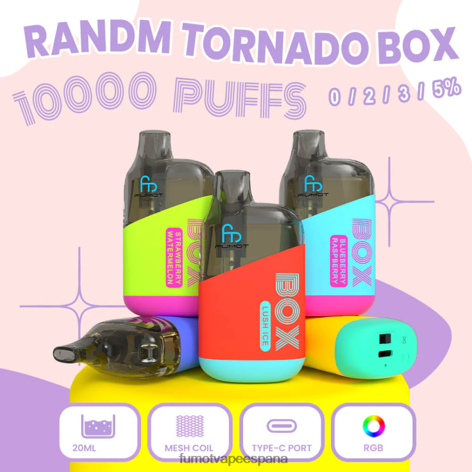 Fumot Tornado Caja de 10000 vape pods desechables - 20 ml (1 pieza) hielo de energía roja Fumot sabores 2TBVR0367