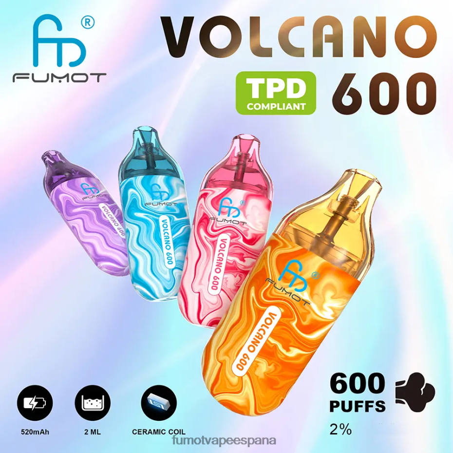 Fumot Volcano Vape desechable compatible con 600 tpd - 2 ml (juego de 3 piezas) frambuesa arándano Fumot sabores 2TBVR0297