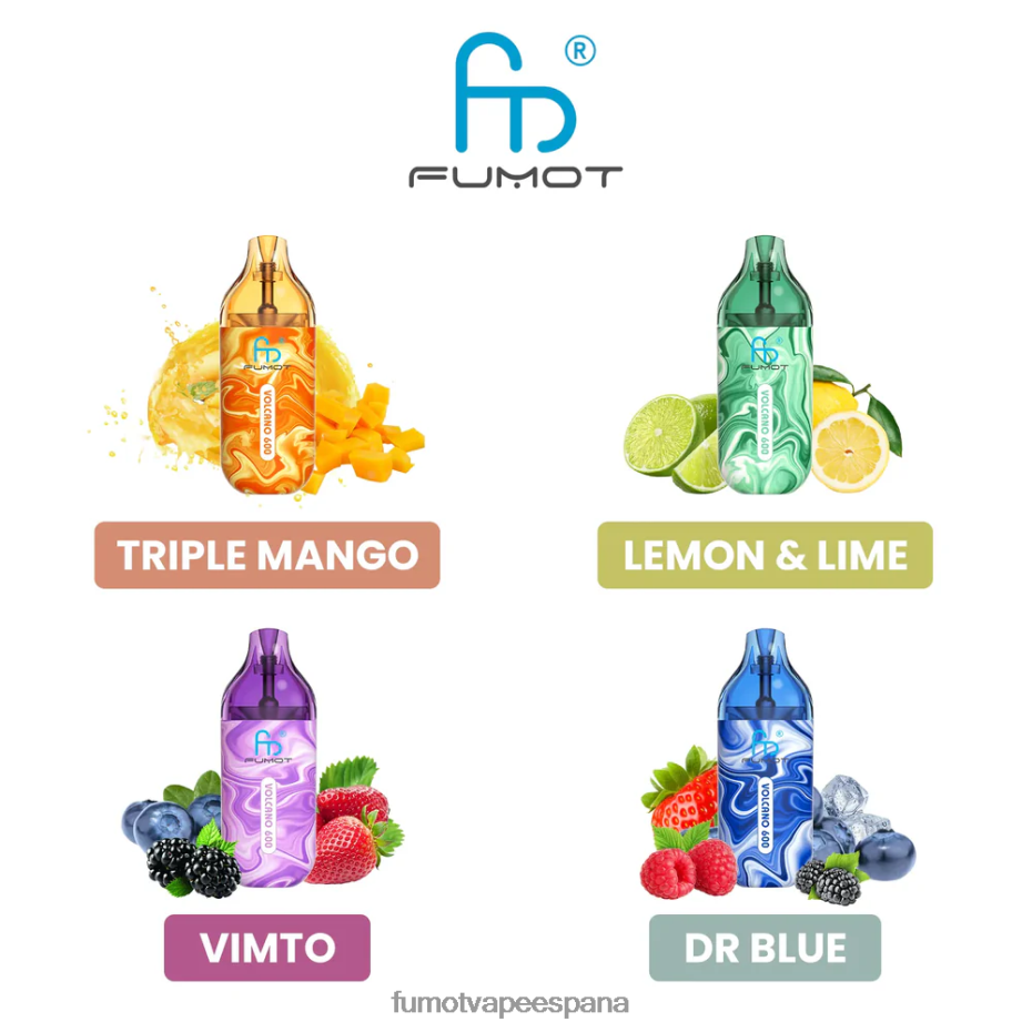 Fumot Volcano Vape desechable compatible con 600 tpd - 2 ml (juego de 3 piezas) frambuesa arándano Fumot sabores 2TBVR0297