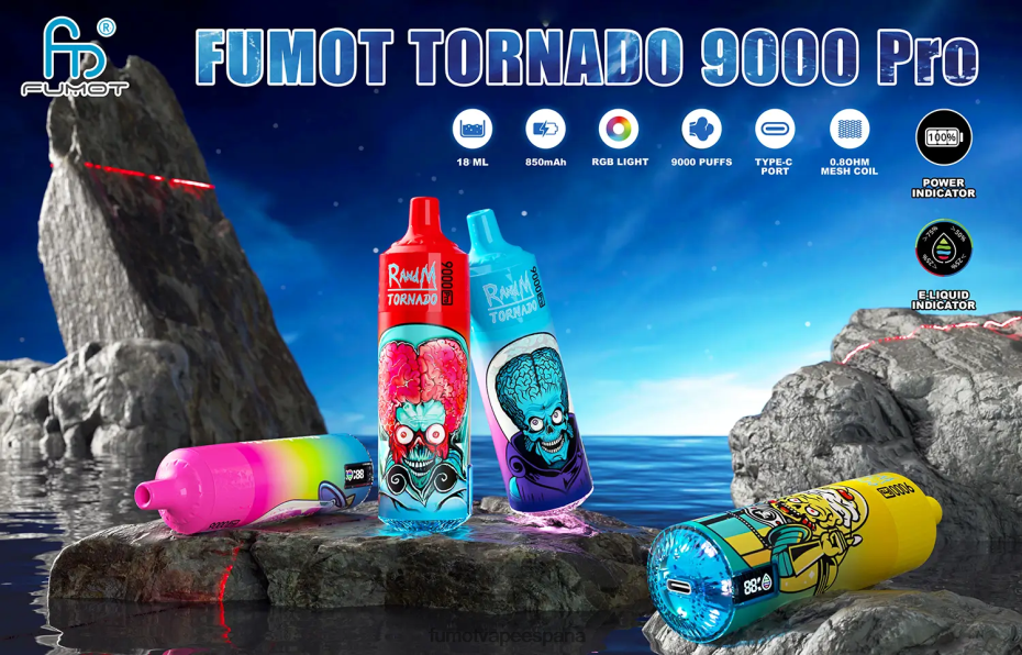 Fumot Tornado 1 pieza de vaporizador desechable 9000 pro de 18 ml caramelo ácido vaporizador Fumot 2TBVR0229