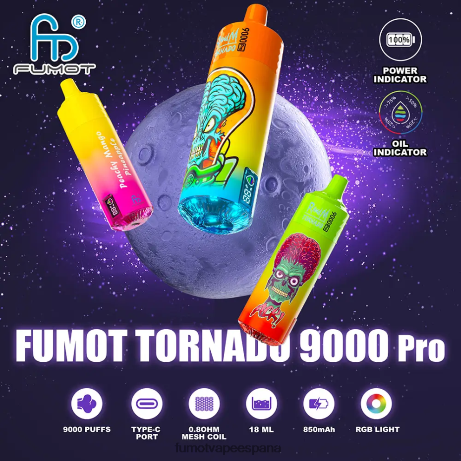 Fumot Tornado 1 pieza de vaporizador desechable 9000 pro de 18 ml caramelo ácido vaporizador Fumot 2TBVR0229