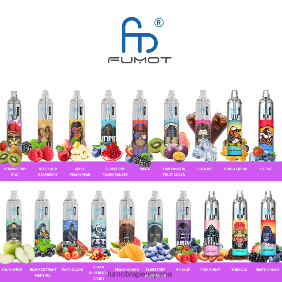 Fumot Tornado 7000 vapeador desechable 0% - 14ml (1 pieza) kiwi fresa Fumot vape españa 2TBVR0542