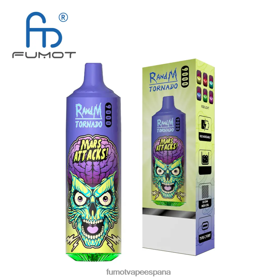 Fumot Tornado Bolígrafo vapeador desechable 9000 de 18 ml (1 pieza) arándano cereza arándano Fumot tech 2TBVR030