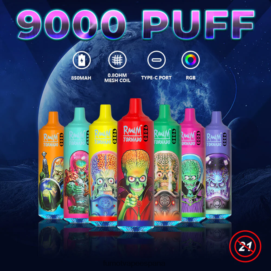 Fumot Tornado Bolígrafo vapeador desechable 9000 de 18 ml (1 pieza) arándano cereza arándano Fumot tech 2TBVR030