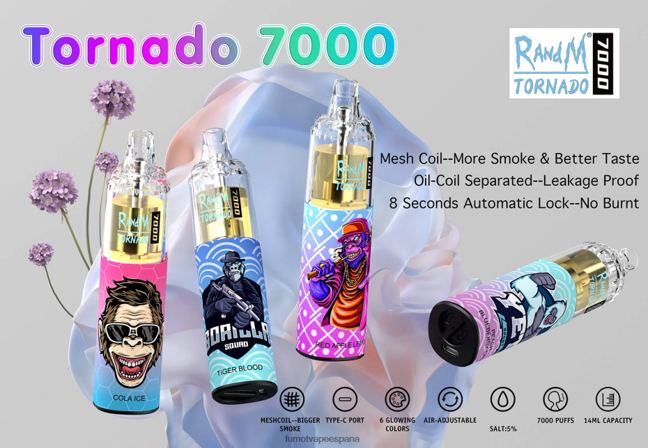 Fumot Tornado Pluma vaporizador desechable 7000 - 14 ml (1 pieza) algodón de azúcar Fumot vape 2TBVR074